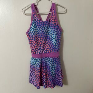 Lands End Girls Colorful Heart Pattern Swim Dress